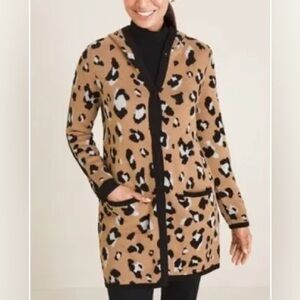 Chico's hooded animal print cardigan sweater women's size large (Chico's size 2)